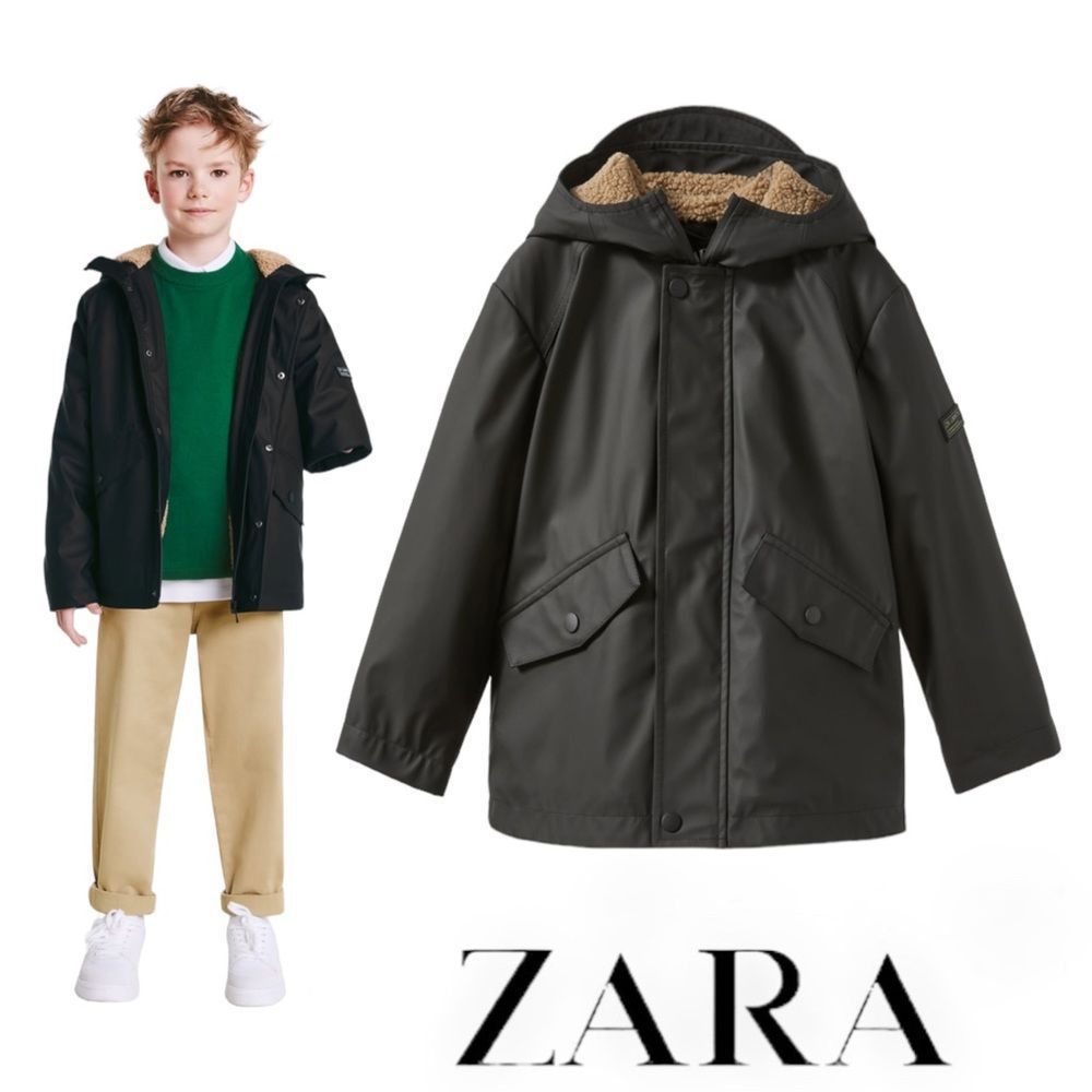ZARA Kids | Black | FAUX SHEARLING RUBBERIZED PUFFER PARKA